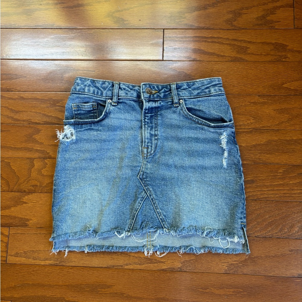 Denim Distressed Mini Skirt